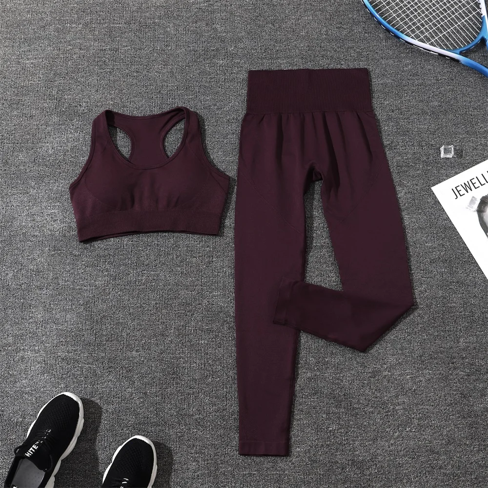 

Two Piece Set Seamless Yoga Set Women Fitness Sportswear Sports Suits Gym Clothing Workout Clothes High Waist Leggings Crop Top