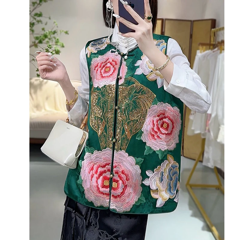 Женский жаккардовый Топ без рукавов элегантный однобортный с вышивкой пиона и