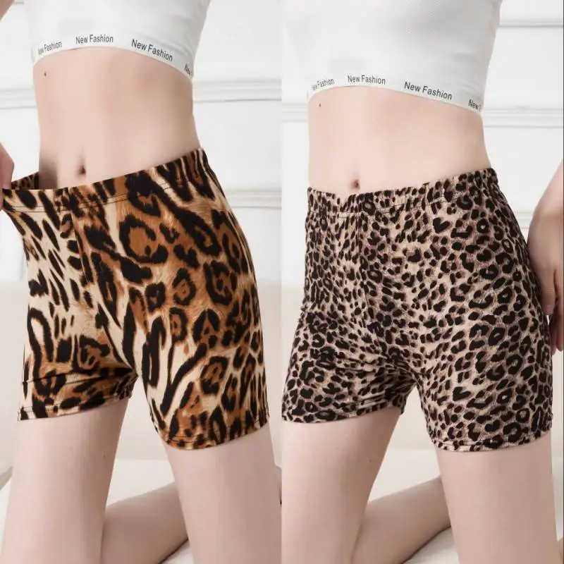 Leopard Print Safety Shorts Slimming Pants Summer Cool Milk Silk Three-Point Pants Close-Fitting Comfortable Women's Leggings