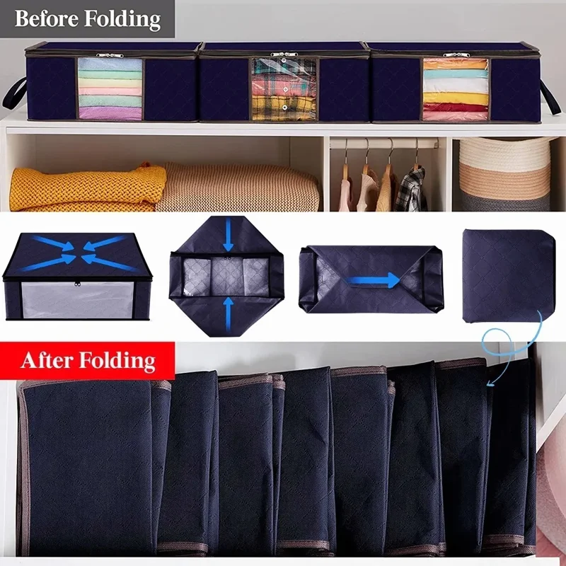 Foldable Clothes Storage Bag, 4 Pack 90L Large Blankets Underbed Storage Bags, Quilts Storage Containers with Thick Fabric, Stur