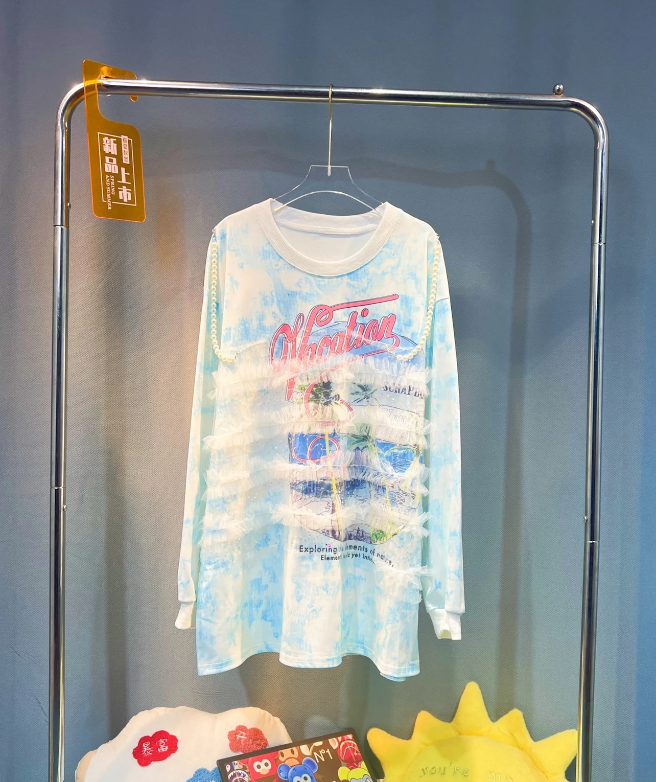 

Женская футболка с длинным рукавом и принтом из мультфильма, новинка 2023, осенняя мода, кружевной свободный пуловер в стиле пэчворк с блестками, топ, повседневный Свитшот