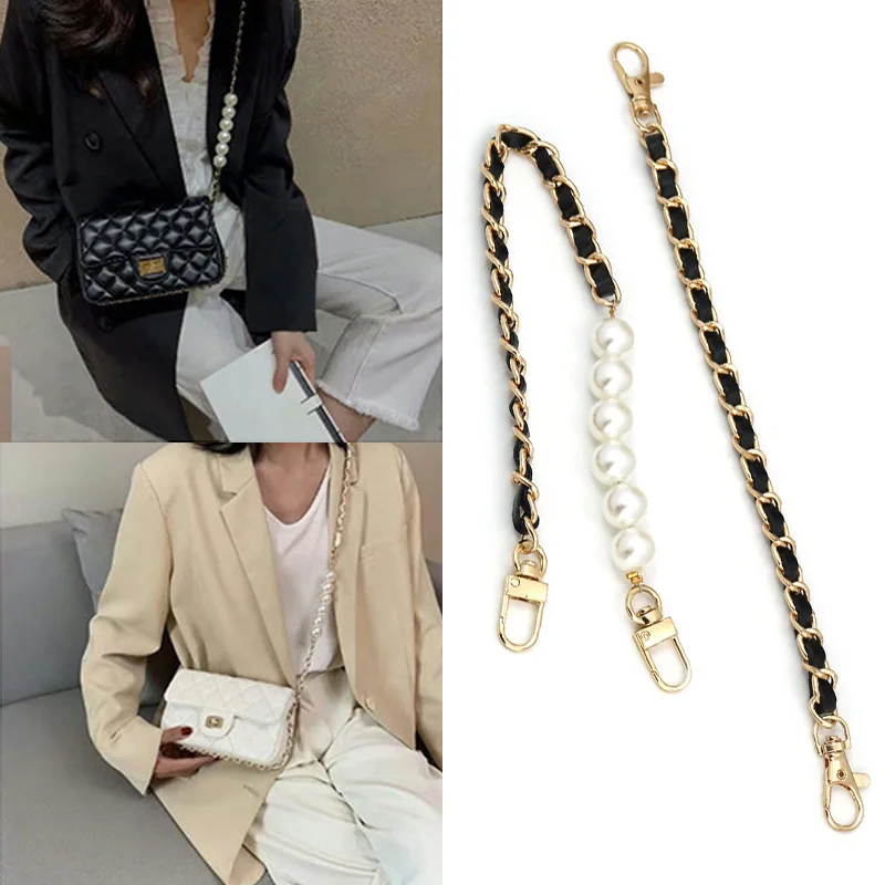 

White Pearl Chain Purse Belt Mobile Phone Lanyard Bag Chain Bag Handle Short Lady Handbag Clip Replacement Belt Fashion Keychain