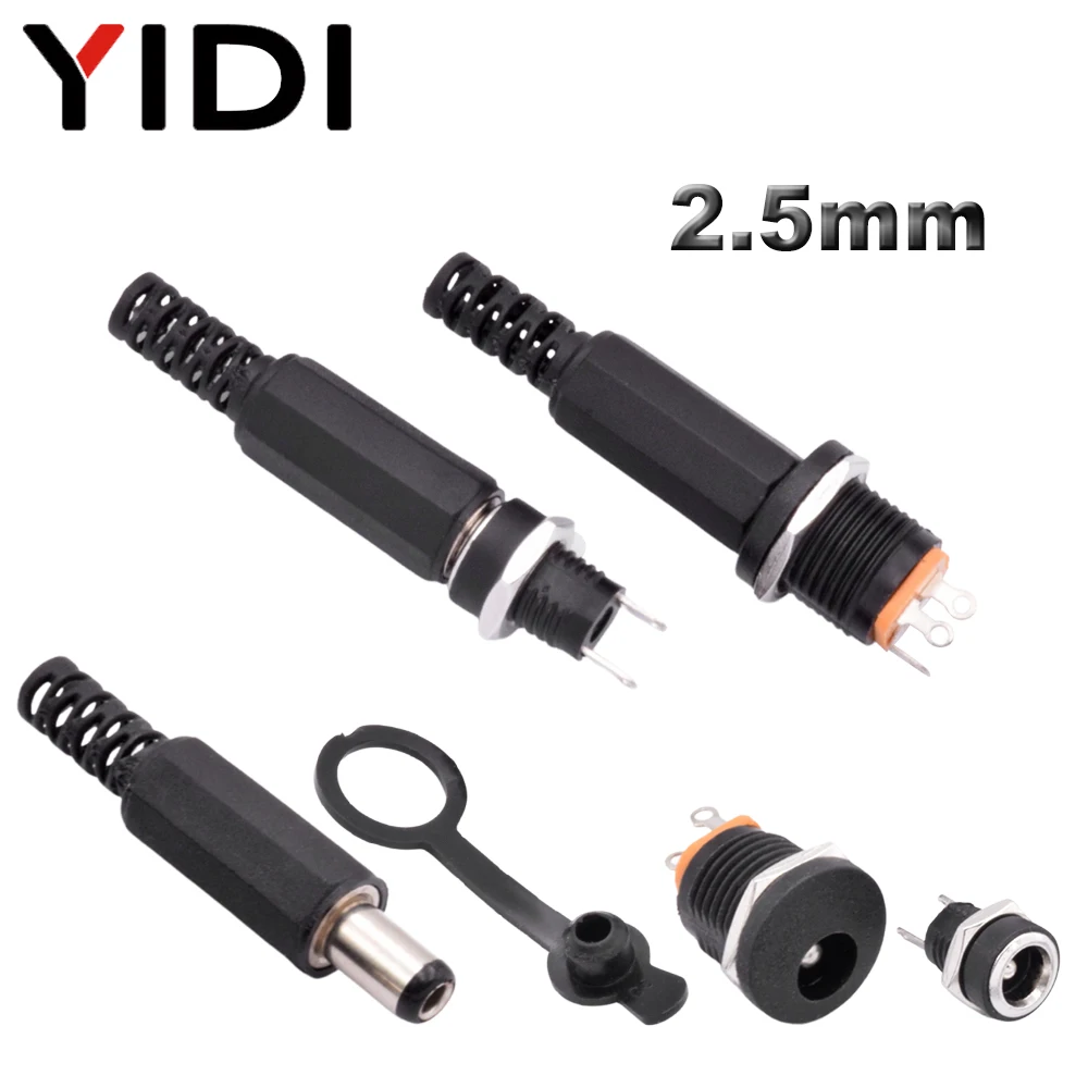 

5/10sets 5.5 x 2.5mm 12V DC Connector Female Male Adapter Panel Mount Terminal Power Supply Jack Socket 022/022B Waterproof Cap