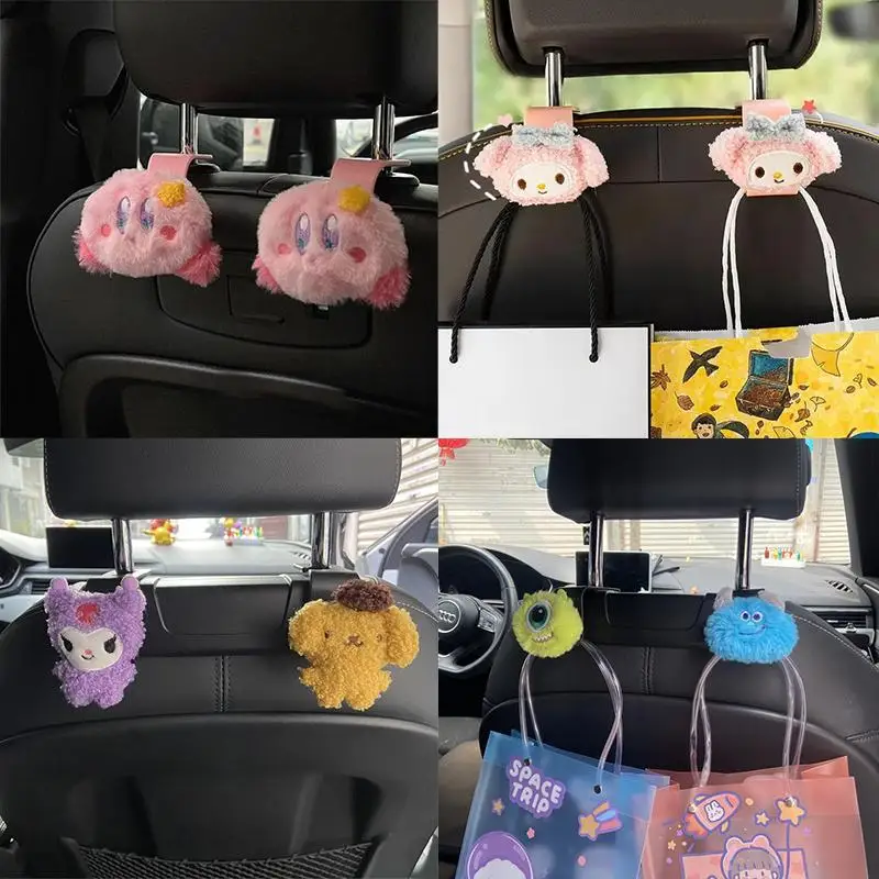 

Kawaii Sanrios Plush Car Seat Headrest Hook Kuromi Cinnamoroll My Melody Auto Back Seat Organizer Storage Holder Car Accessories