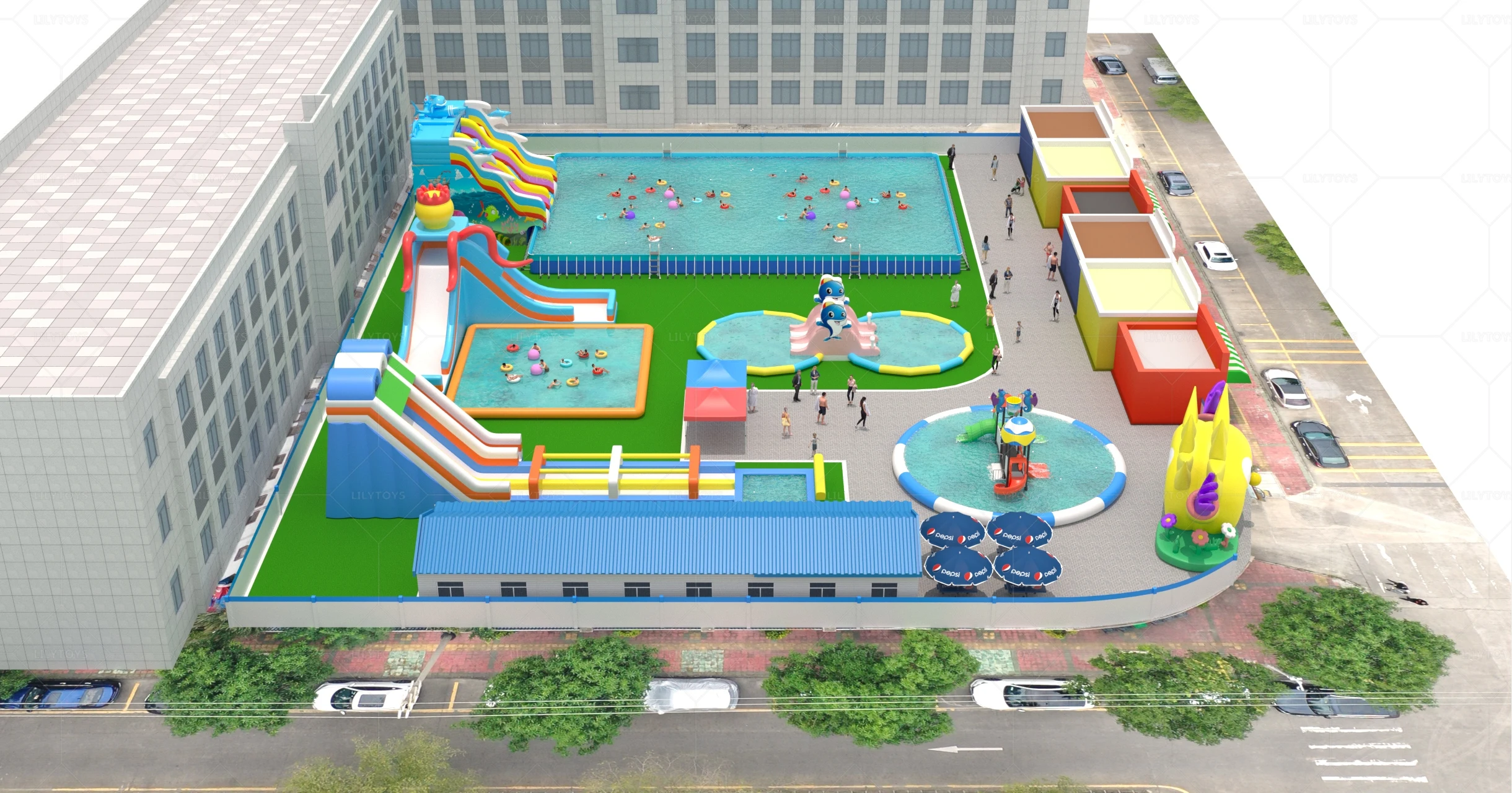Parque Acuatico Hinchable Para Eventos Y Juegos Terrestres Al Aire Libre