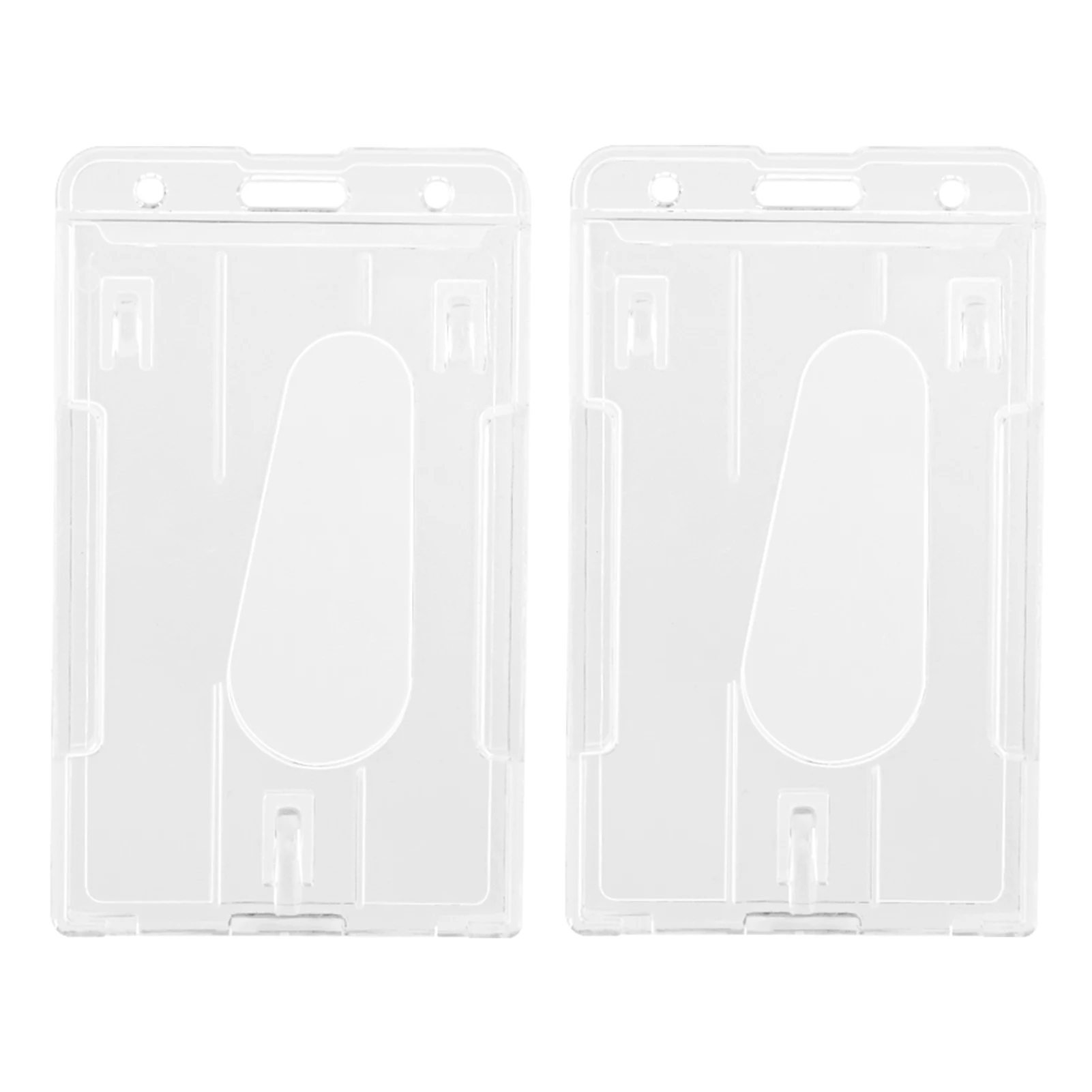 

2pcs ID Card Durable Protective Doctor Nurse Office Heavy Duty Thumb Slot School Badge Holder Clear PC Vertical Case Anti Lost