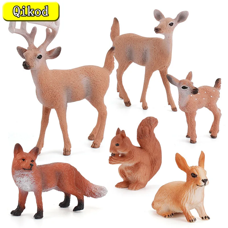 

2021 Wild Animals Zoo Simulation Model Deer Reindeer Squirrel Fox Rabbit PVC Action Toy Figure Collecting Cake Toppers Kids Toys