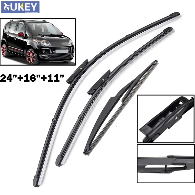 

Xukey передний и задний стеклоочиститель для Citroen C3 Picasso 2011-2017 2016 2015 2014 2013 2012 24 "16" 11 "автомобильные аксессуары