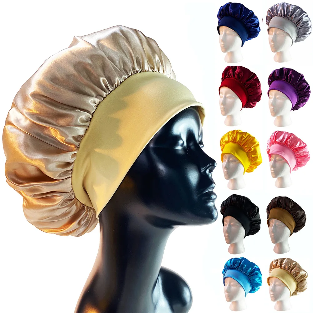 

New Fashion Women Satin Night Sleep Cap Hair Bonnet Hat Silk Head Cover Elastic Band Nightcap Bath Spa bonnet de nuit