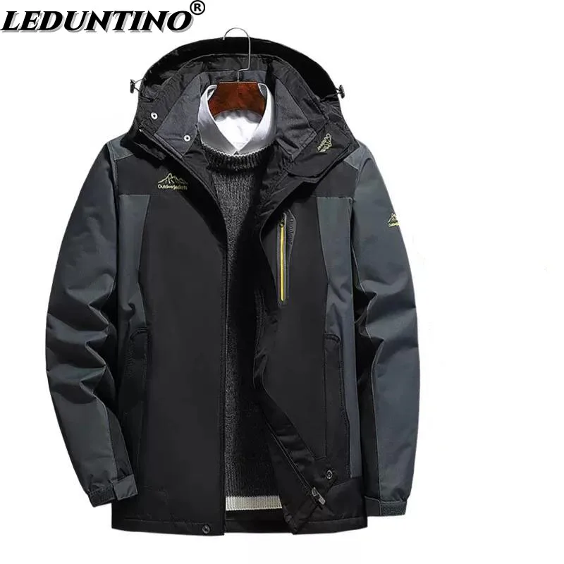 

Мужские непромокаемые туристические куртки Зимняя парка Мужская ветровка Плюс Бархатные толстые теплые ветрозащитные шубы Куртки большог...