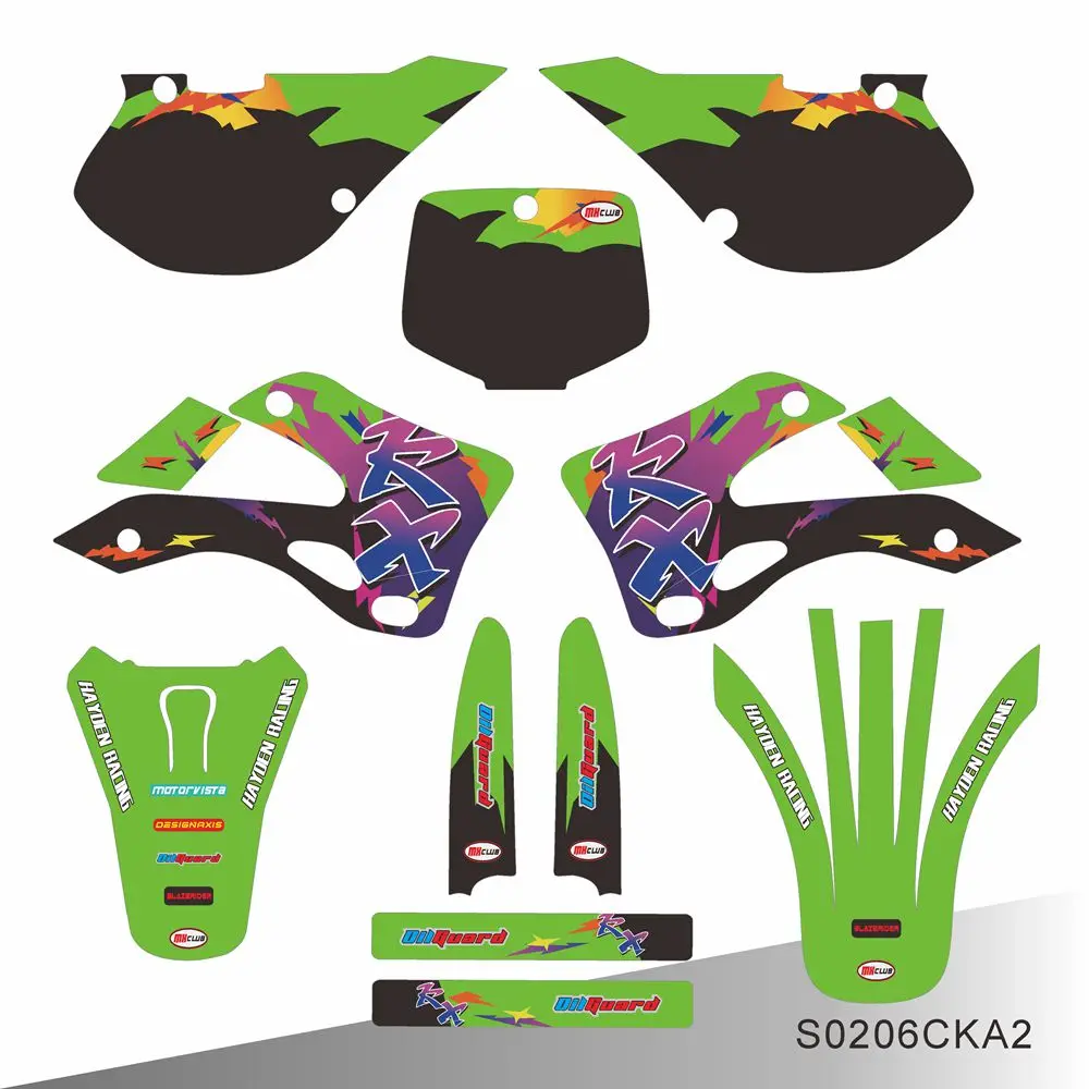 Pełna grafika naklejki tło motocykla numer niestandardowy nazwa dla Kawasaki KX125 KX250 KX 125 250 1999 2000 2001 2002