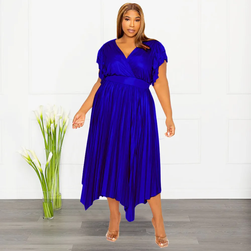 Plus Size Party Dress Women Ruffle V Neck Elegant Pretty Cloth Lady Casual Luxury Robe 2023 Summer Trendy Evening New In Dress