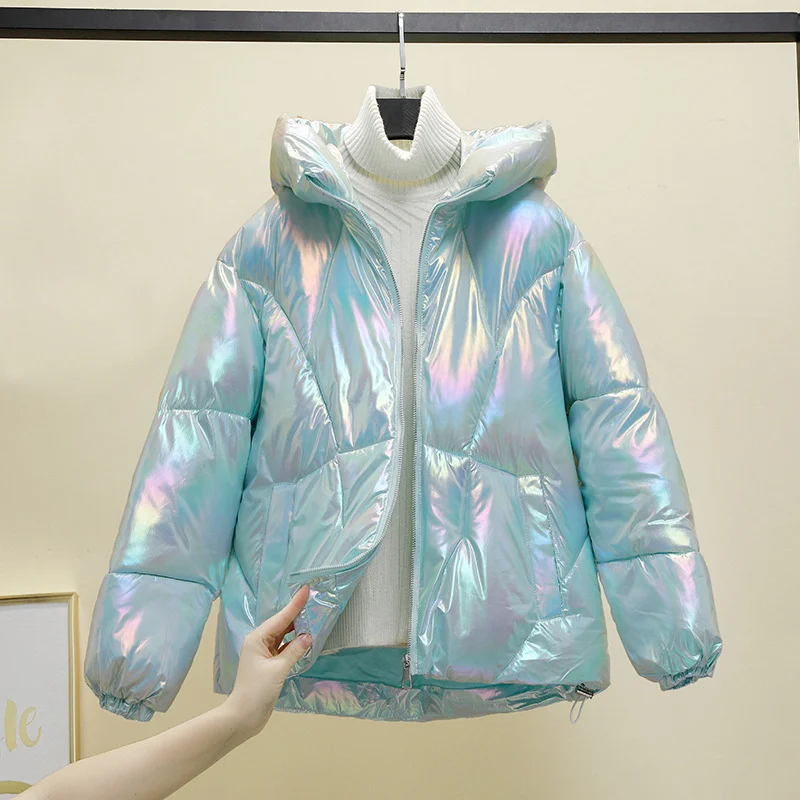 Women's Korean Version Winter Stand-up Collar Padded Jacket Dazzling Bright Cotton Short Section Student All-Match Loose Jacket