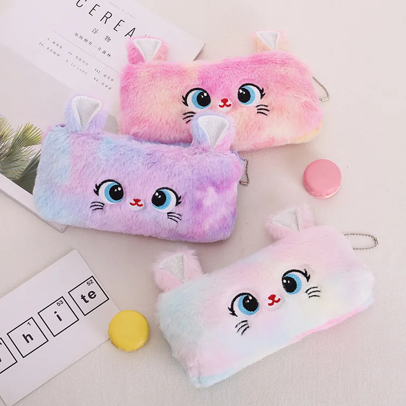 

1pcs Kawaii Cartoon Cute Cat Plush Pouch Pencil Case Zipper Fluffy Large Capacity Pen Bag School Stationery Cosmetics Makeup Bag