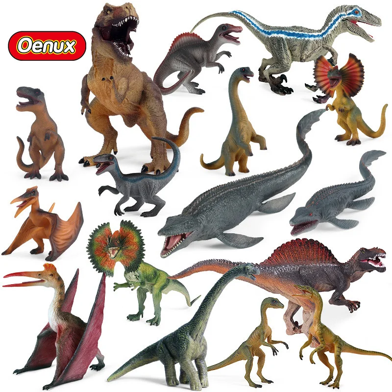 Oenux Original Dinosaur World Set Tyrannosaurus Spinosaurus Mosasaurus Action Figures Jurassic Model PVC Collection Kid Toy Gift