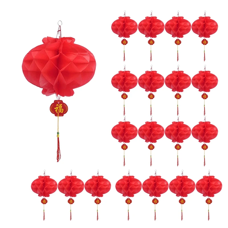 

20Pack 10.5 Inch Chinese New Year Red Paper Lanterns,Hanging Round Lanterns For Chinese New Year,Spring Festival,Wedding