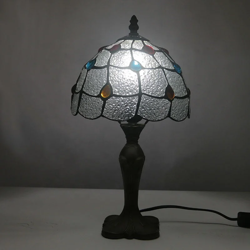 

LongHuiJing 8 Inch European Stained Glass Lampshade Desk Light Tiffany Table Lamp With Antique Resin Base