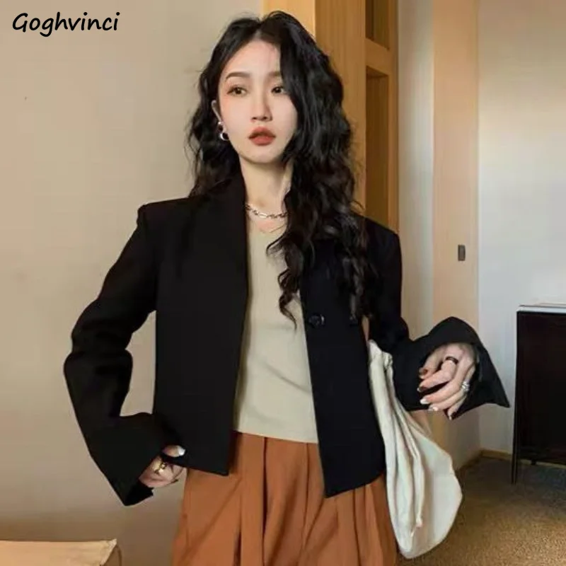 

Блейзеры для женщин однотонные базовые нежные офисные женские весенние универсальные укороченные повседневные модные корейские повседневные с длинными рукавами