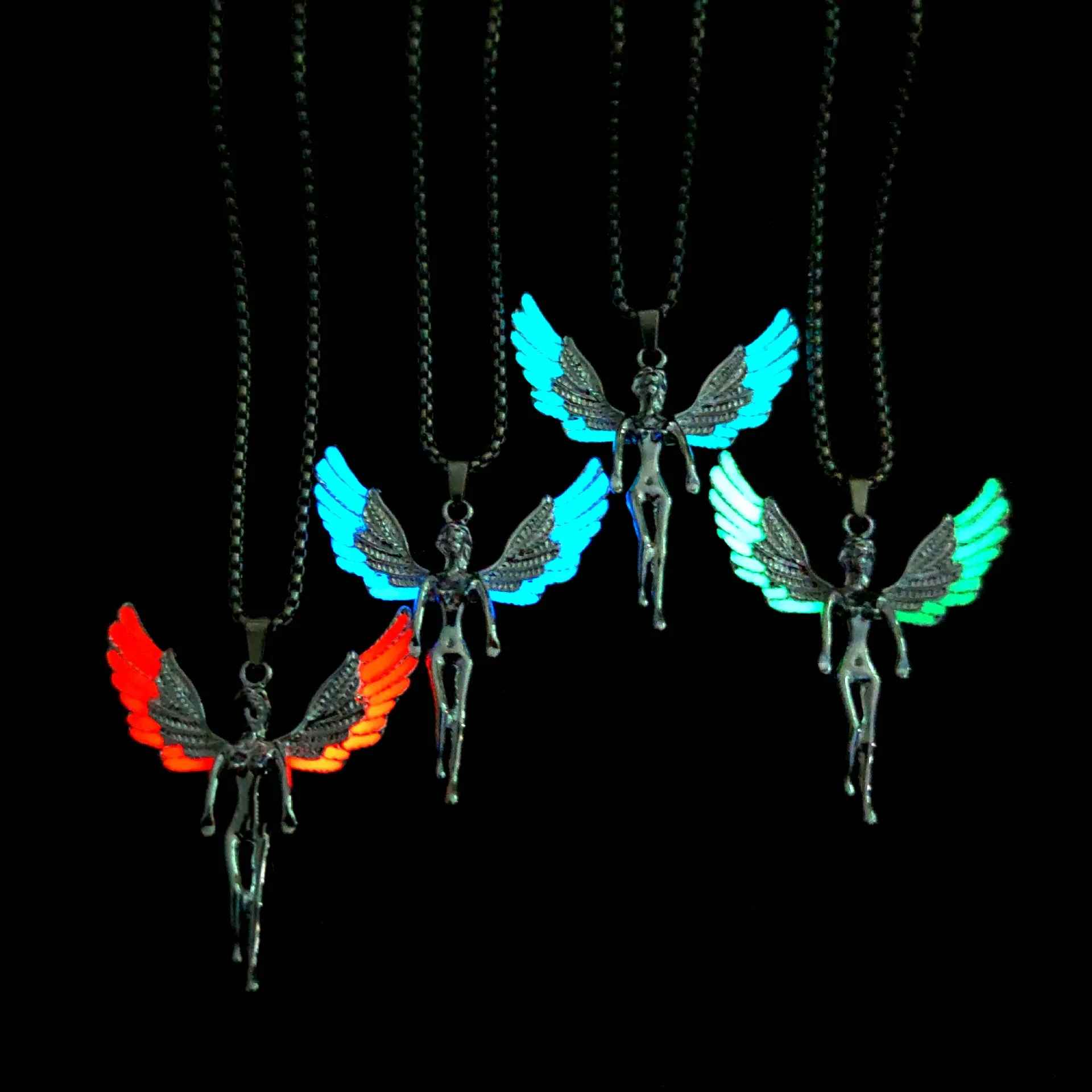 

WANGAIYAO new fashion ins fluorescent angel wings goddess guardian necklace hip hop street retro glow-in-the-dark wings men and