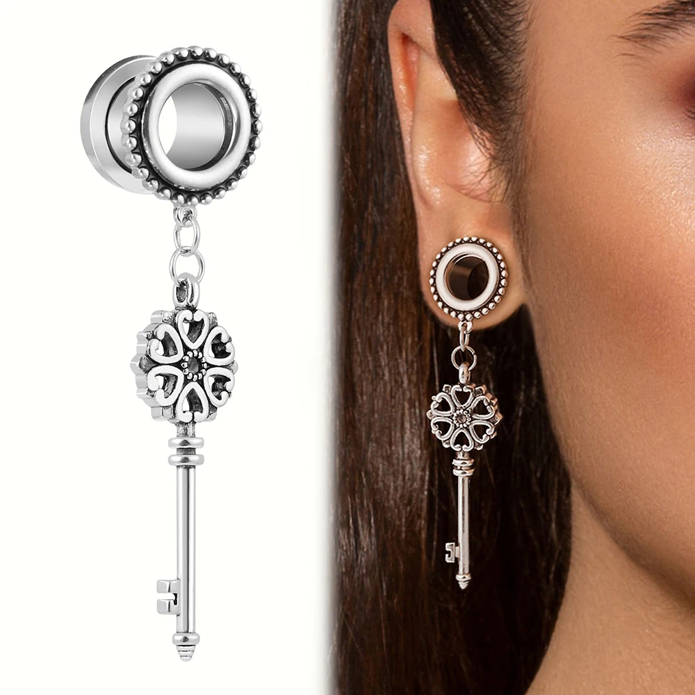 

Giga 2PCS Fashion Key Design Stainless Steel Ear Plugs Tunnels Gauges Dangle Pendant Body Jewelry Gift for Women and Girls