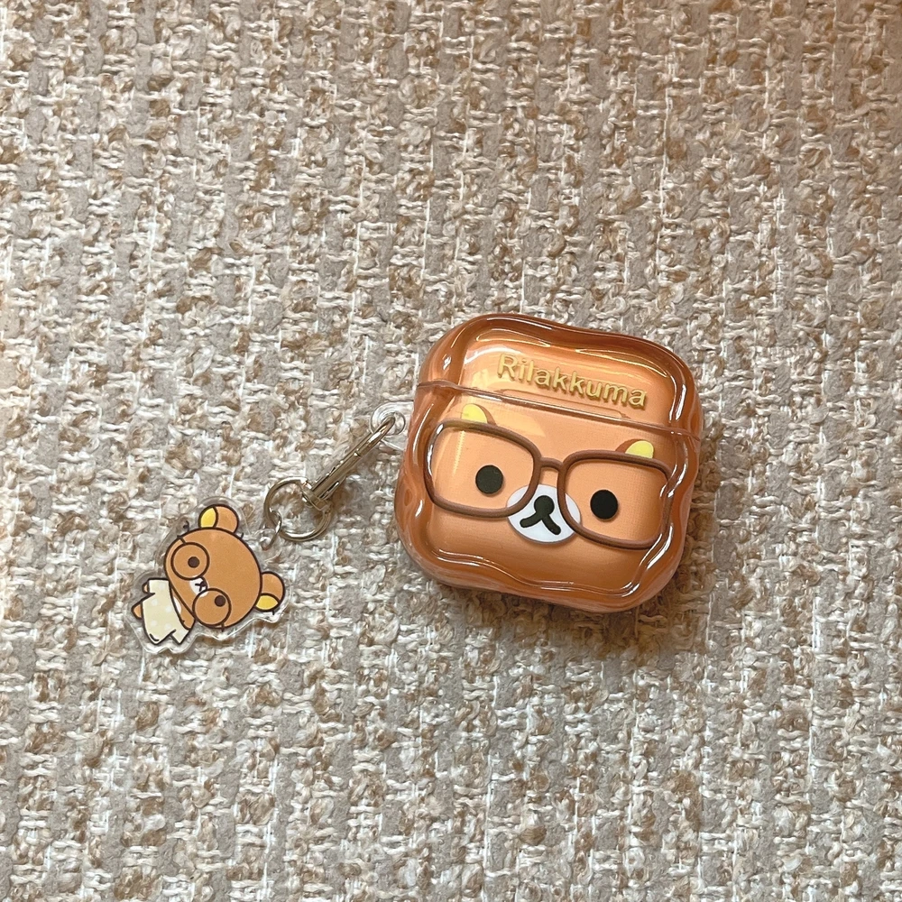 Фото Милый мультяшный чехол для наушников Rilakkuma Bear для Airpods 4 Pro 3 2 1, защитный чехол для беспроводной Bluetooth-гарнитуры с брелоком №3