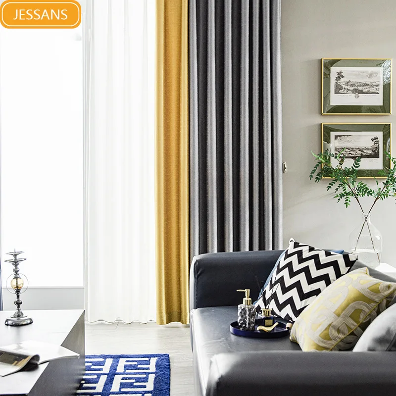 

Modern Nordic curtains 2022 new luster satin color matching bay window living room bedroom simple shading light luxury high-end