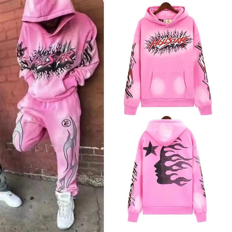 

Men Women Hip-Hop Hoody Casual Pullovers Washed Pink Hellstar Hoodie Autumn Winter Sweatshirts