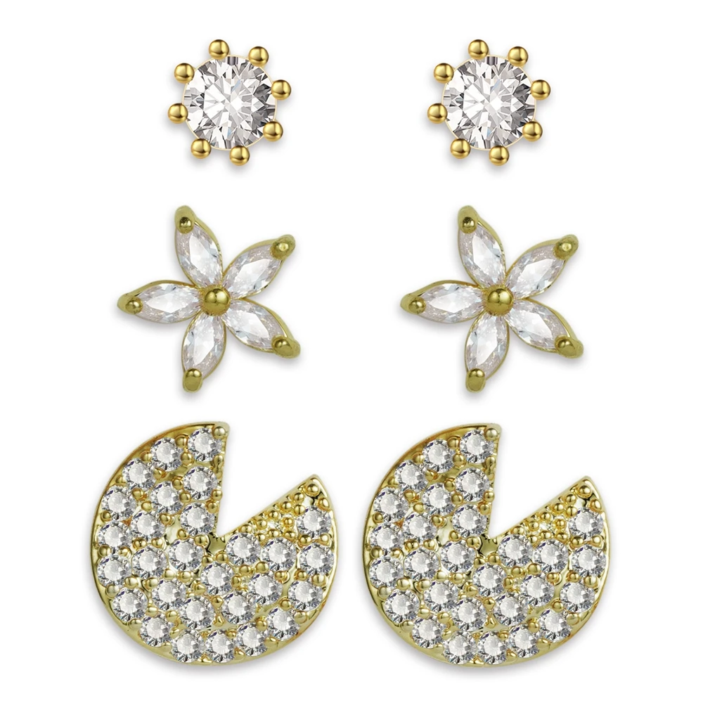 

Original Whtie Crystal Round Lovely Gold Stud Jewelry Sets for Women Fashion Earrings Set 2022 New