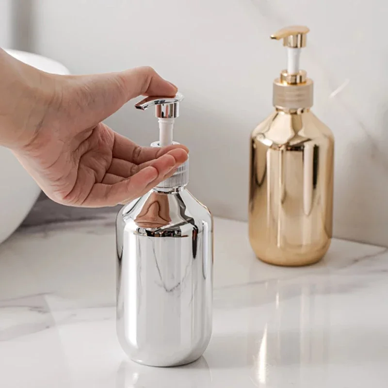

300ml Bath Hand Soap Dispensers Kitchen Gold Chrome Plastic Lotion Shampoo Bottles Rust-proof Boston Round Shower Gel Container