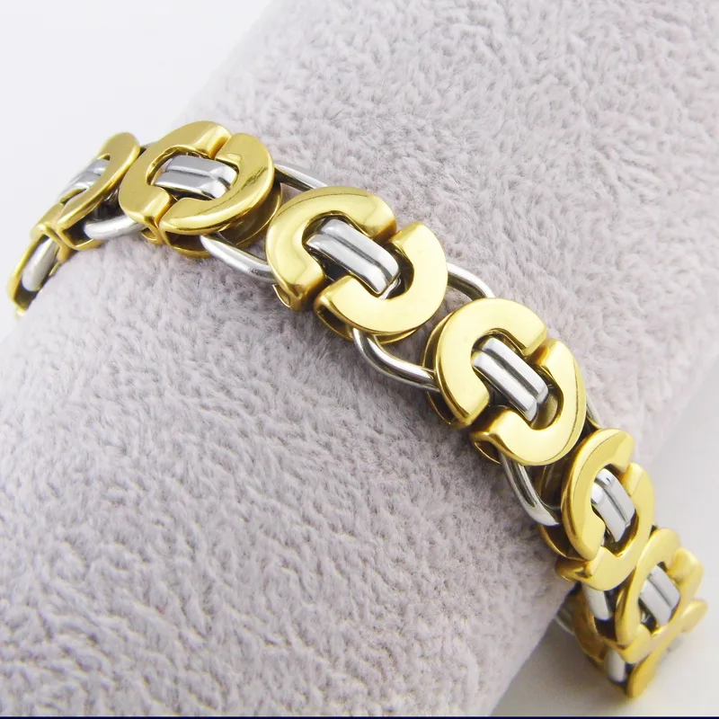 

Fashion Men Byzantine Bracelet Link Color Gold 2 Tones Stainless Steel Byzantine Box Chain Bracelets Pulseras Jewelry