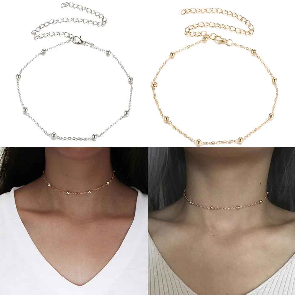 

2021 Delicate Jewelry Round Bead Discs Choker Necklace for Women Party Clavicle Chain Necklace Gifts Wholesale