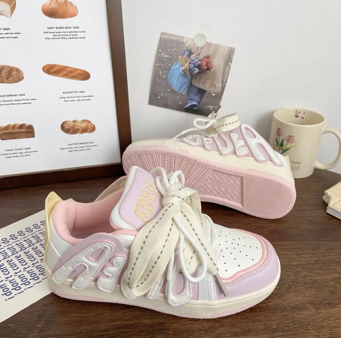 FAFA Pink Thick Bottom Bread Shoes Female Spring And Summer New Niche Design National Tide High Street Casual Sports Board Shoes