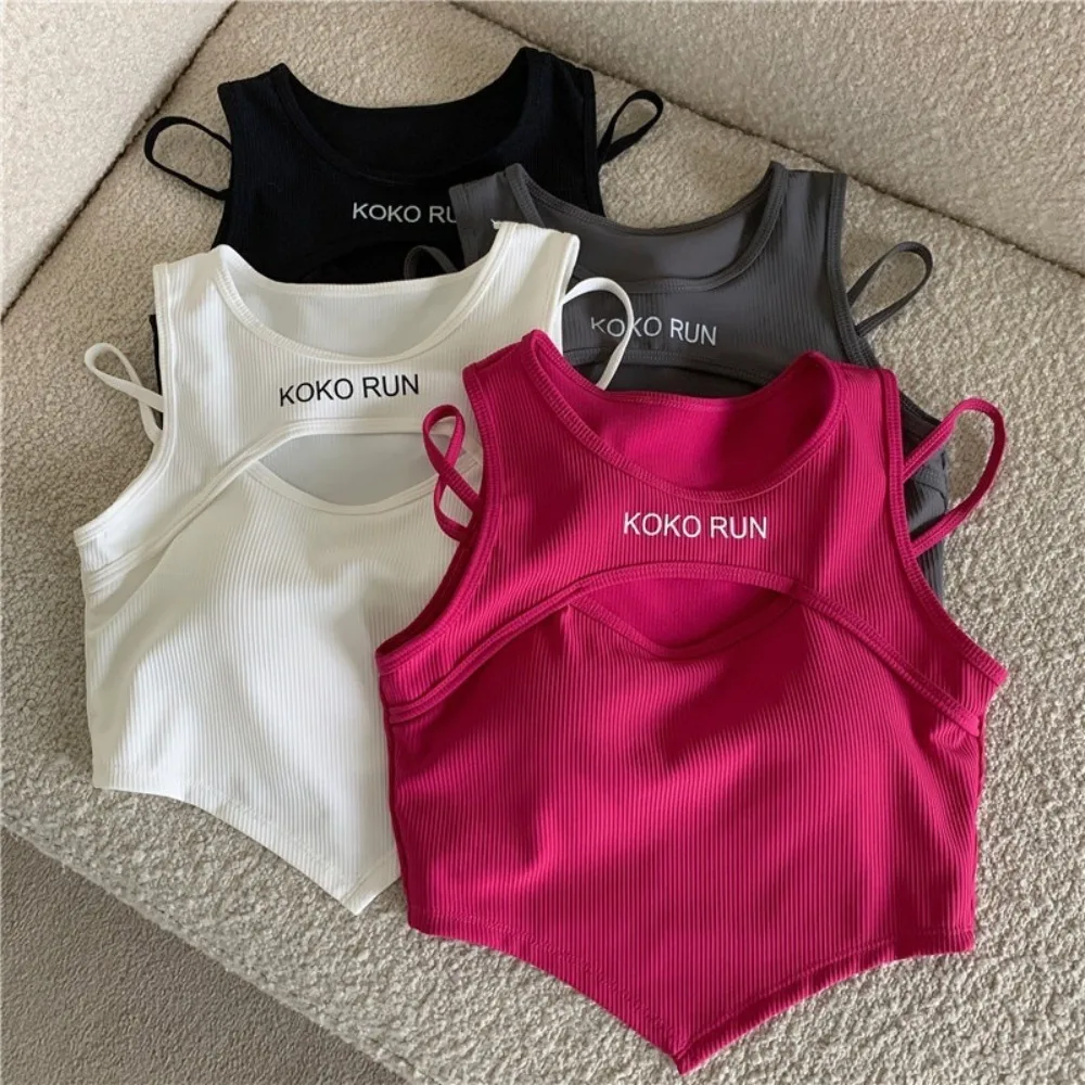 

Y2K Spaghetti Strap Camis Bulit in Bras For Women Skinny Sports Femme Crop Tanks Sleeveless Woman Tank Camisoles