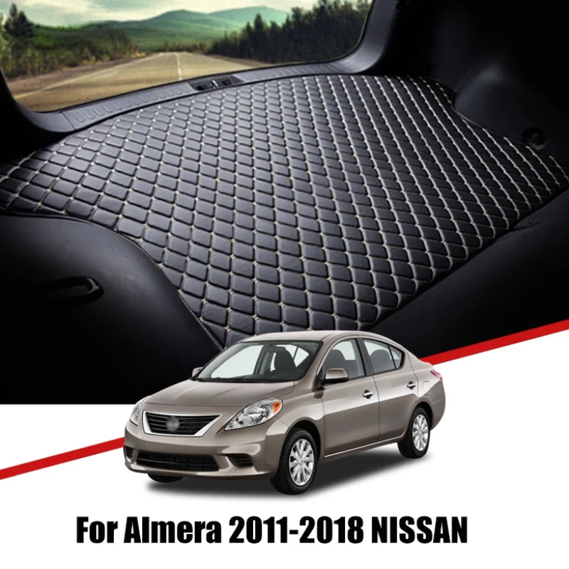 

Кожаные коврики на заказ для багажника автомобиля Nissan Almera N17 2011 2012 2013 2014-2018, водонепроницаемый нескользящий поднос, грузовые аксессуары