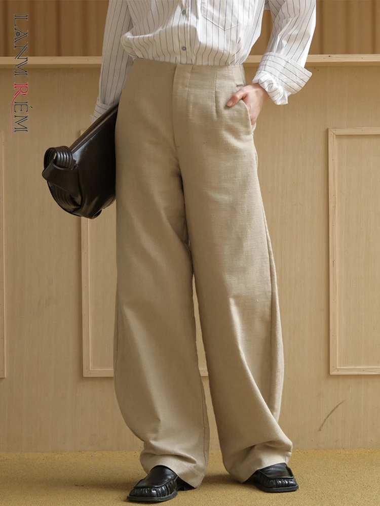 

Брюки LANMREM женские льняные, минималистские прямые брюки с завышенной талией и широкими штанинами, офисные штаны для женщин, новинка сезона осень 2023, 26D284