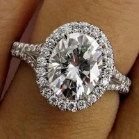 new trendy silver plated oval crystal engagement rings for women white cz stone inlay fashion jewelry wedding party gift ring