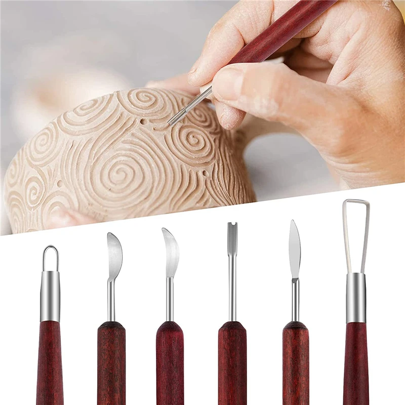 

6PCS Sculpting Tool Pottery Tools Wood Handle Pottery Set Wax Carving Sculpt Smoothing Polymer Shapers Pottery Clay Ceramic Tool