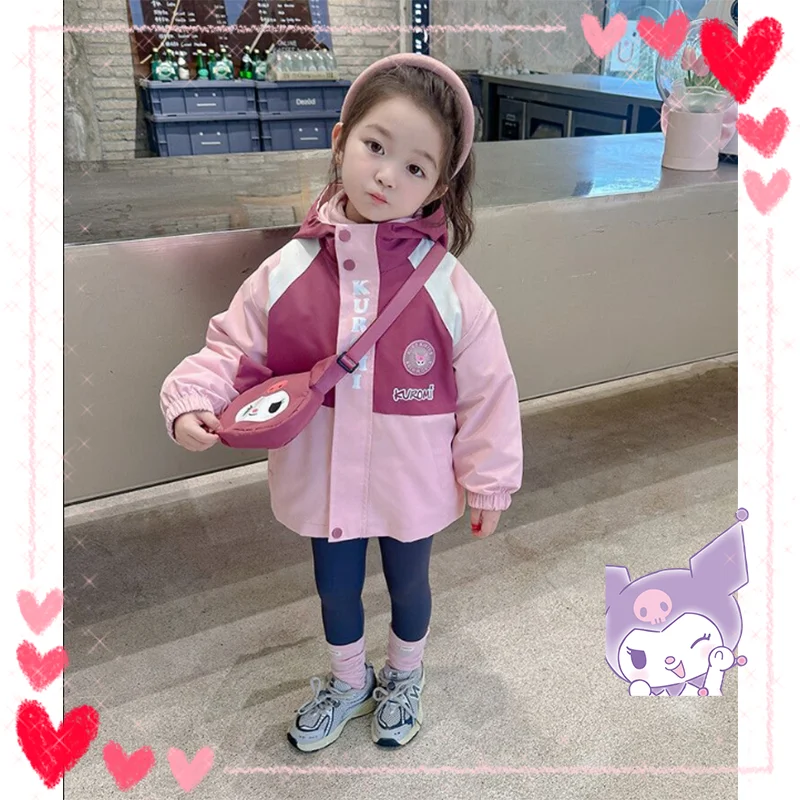 

Уличная куртка Sanrio Kawaii Girl Kuromi наружная одежда осеннее теплое пальто детские милые Мультяшные зимние куртки детские подарки