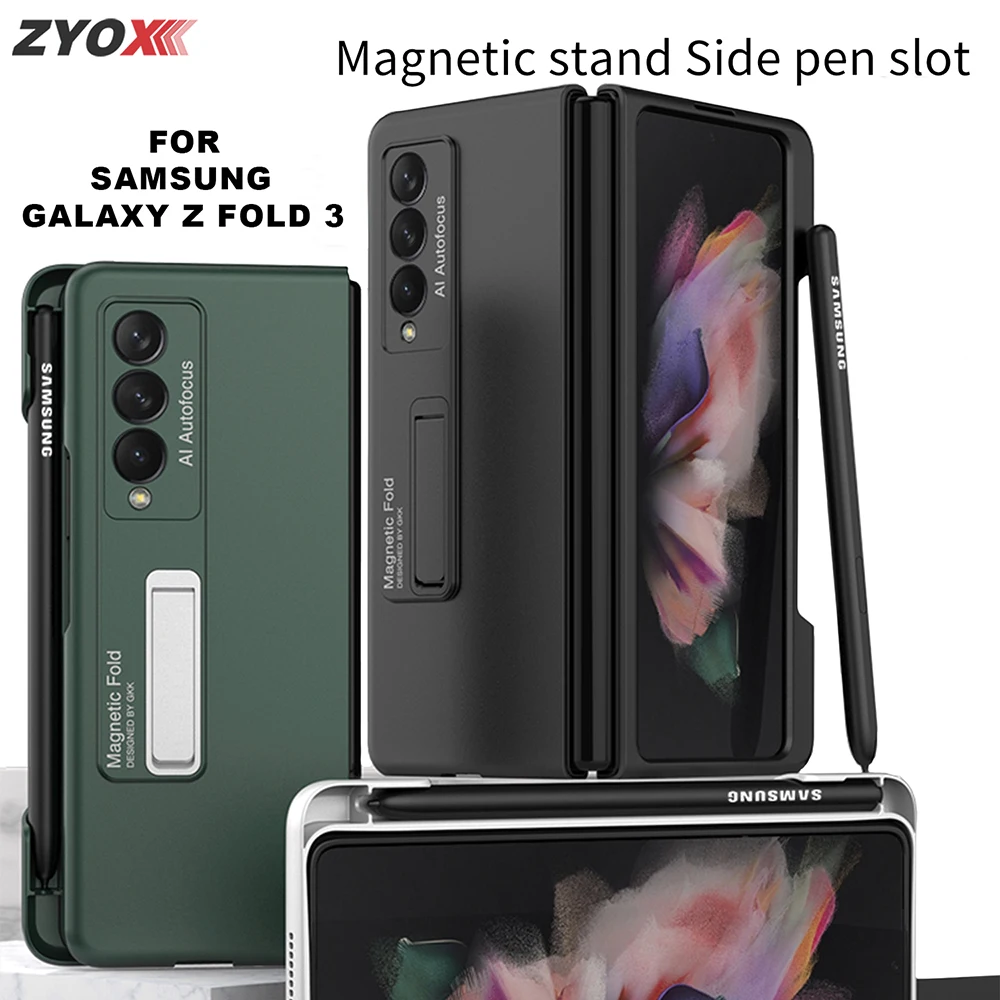 

Shockproof Armor Case For Samsung Galaxy Z Fold 3 Fold3 Magnetic Hinge Case With Pen Holder Kickstand anti-fall Hard Pc Cover