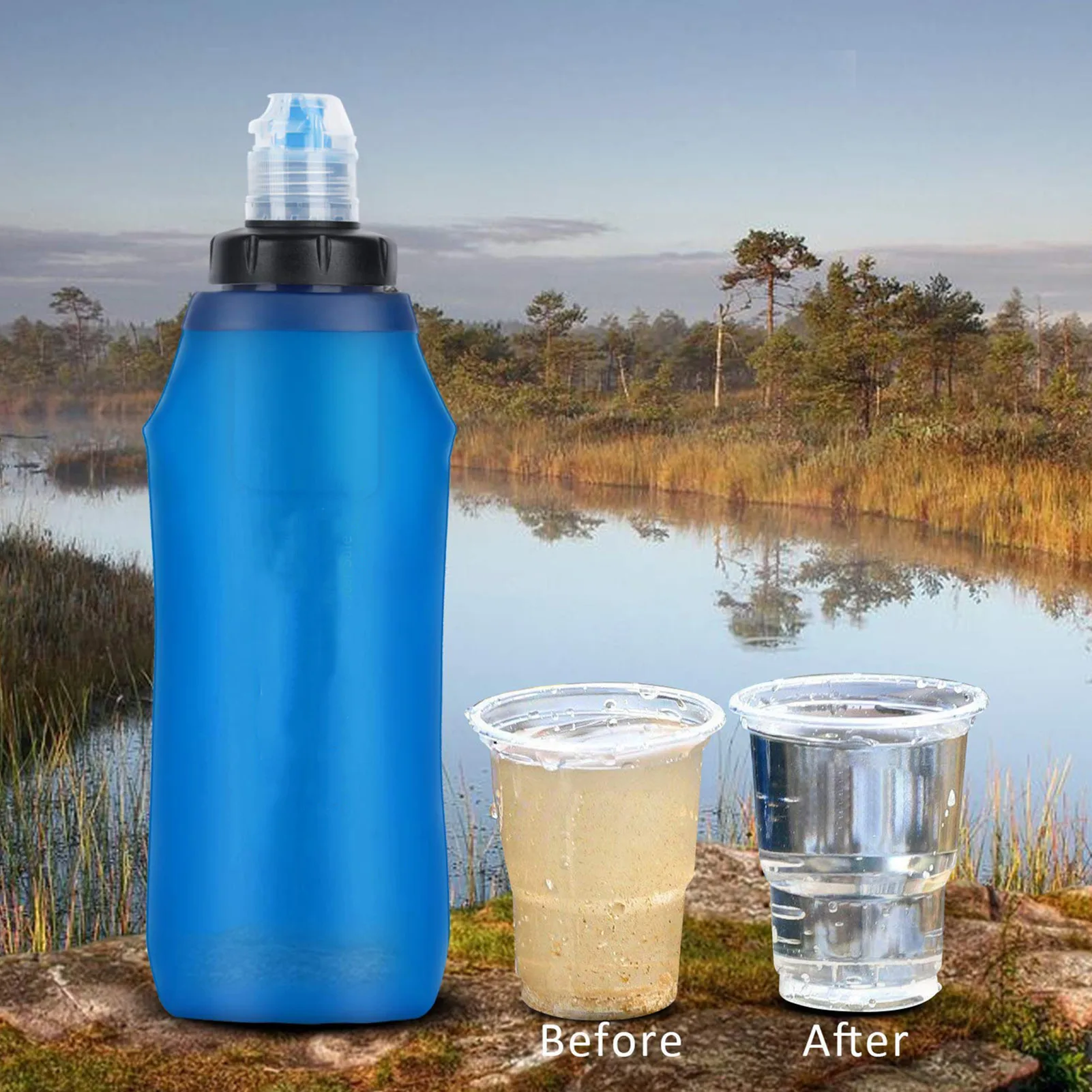 Water Filter Bottle Purified for Drinking soft TPU Foldable Outdoor Filtered Bag Camping Hiking Cycling | Спорт и развлечения