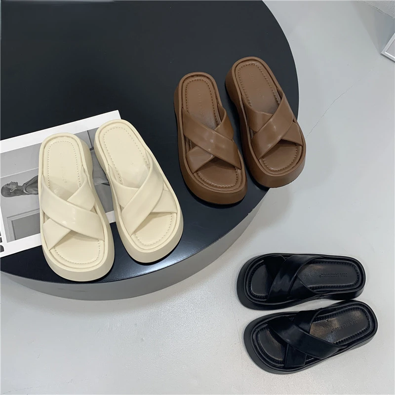 

Шлепанцы женские с открытым носком, повседневные сандалии на платформе, пляжные тапочки, сланцы, для улицы, лето 2023