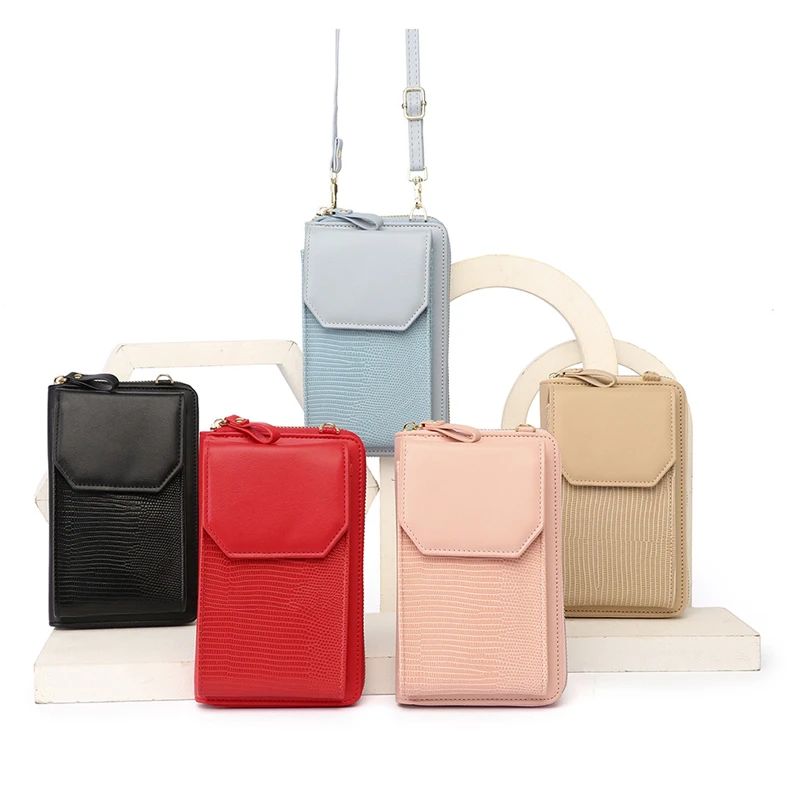 

Soft Pu Leather Wallets Touch Screen Mobile Phone Bag For Female Card Holder For Key Coin Purse Vertical Crossbody Money Bags