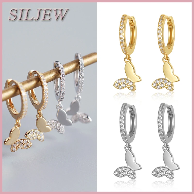 

Copper Butterfly Pendant Hoop Earrings for Women Shiny CZ Gold Silver Jewelry Gifts Piercing Pendientes Drop Earrings Accessorie