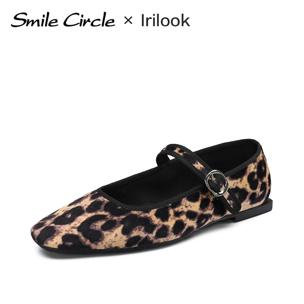 

【Smile Circle × Irilook】Velvet Mary Jane Ballet Flats Women Shoes Leopard Print Comfortle Soft Round Toe Flat Shoes for Women