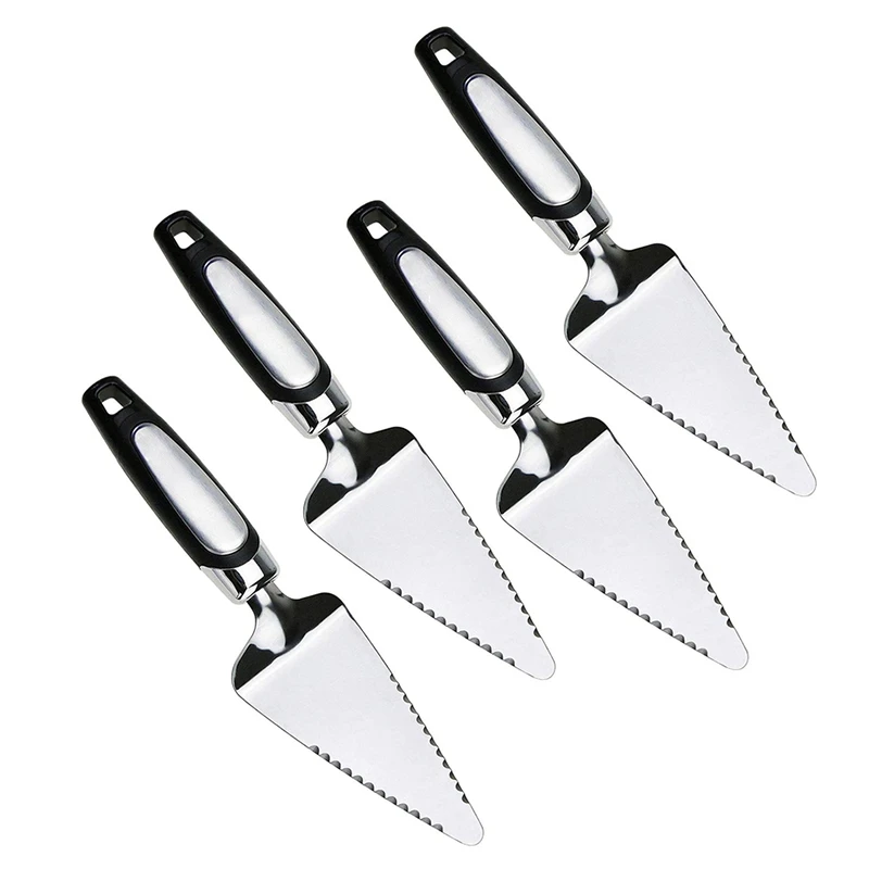 

4Pcs Cake Pizza Pie Server, Cutter,Slicer Divider,Cutting Spatula,Turner,Double-Blades Design,Soft Grip, Silver