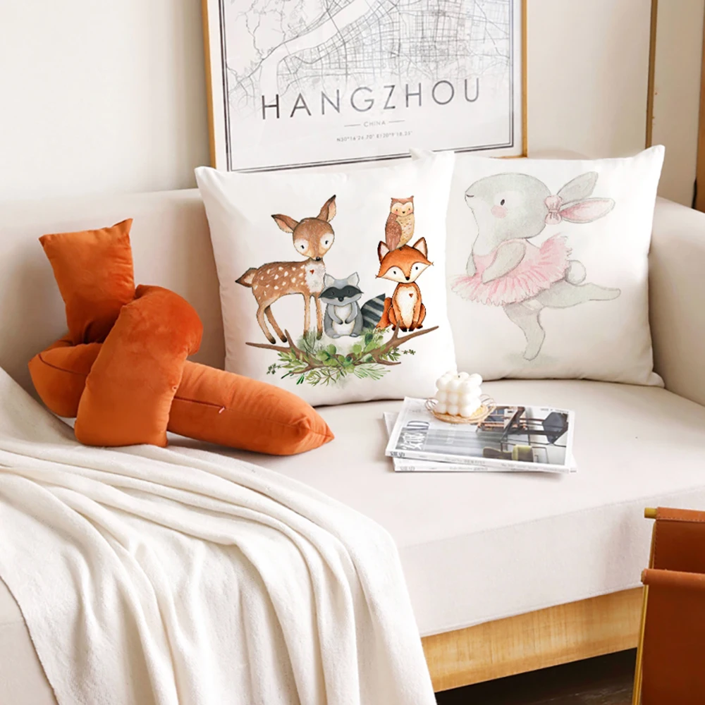 

Cute Cartoon Rabbit Deer Fox Owl Cushion Pillowcover Home Children Living Room Decor Fairy Animal Pillowcase Pillow Case Covers