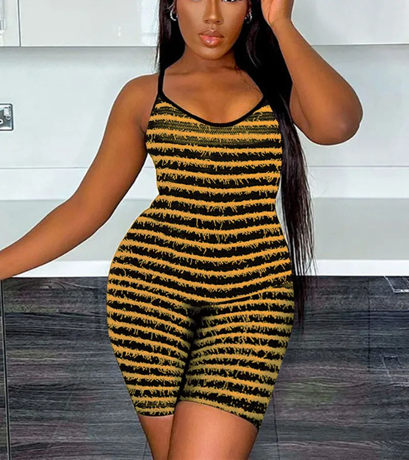 

Летний пикантный женский комбинезон в полоску с подтяжками и шортами, Женский Облегающий комбинезон без рукавов с V-образным вырезом, красный, желтый