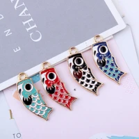 10pcs cute golden tone carp enamel charms for earring drop oil drop animal tag for jewelry diy accessories pendant