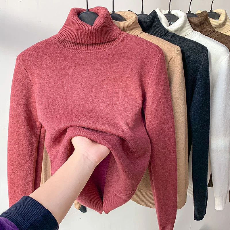 High Neck Winter Sweater Women Elegant Thick Warm Female Knitted Pullover  Loose Knitwear Sweaters Women Knitted Long Sleeve | АлиЭкспресс