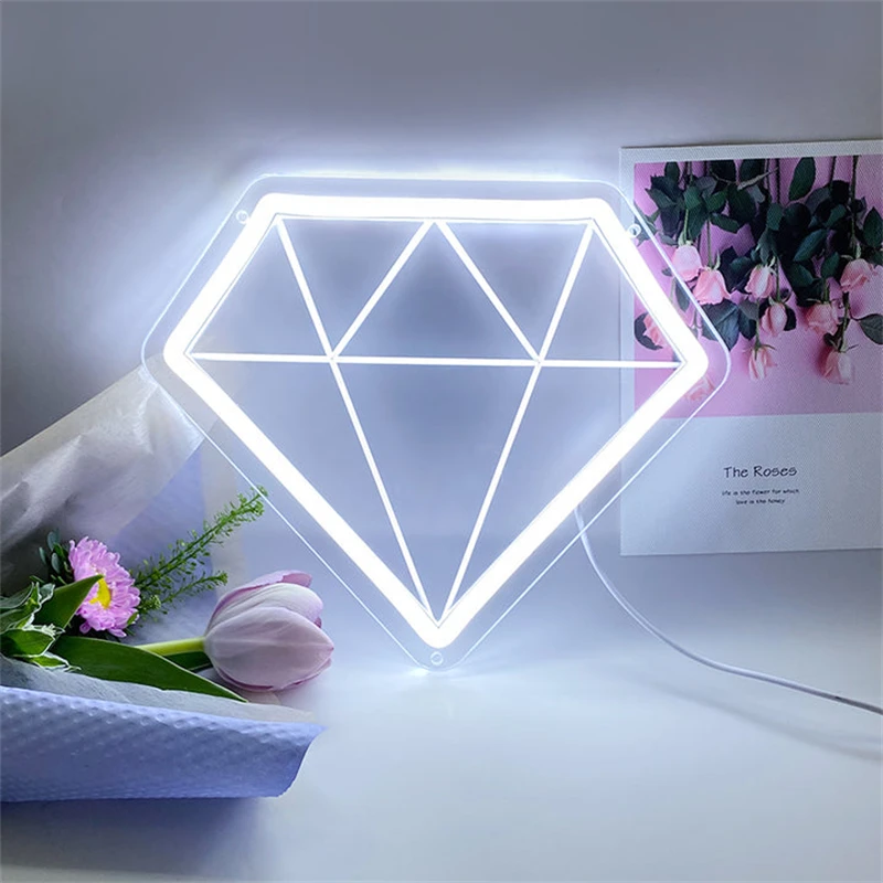 ineonlife Neon Light Diamond LED Sign Home Wedding Birthday Party Valentine's Day Bar Wall Hanging Room Decor glowing sign